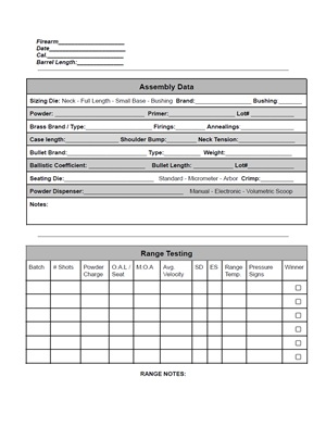 Load Development Log Page (download and print)